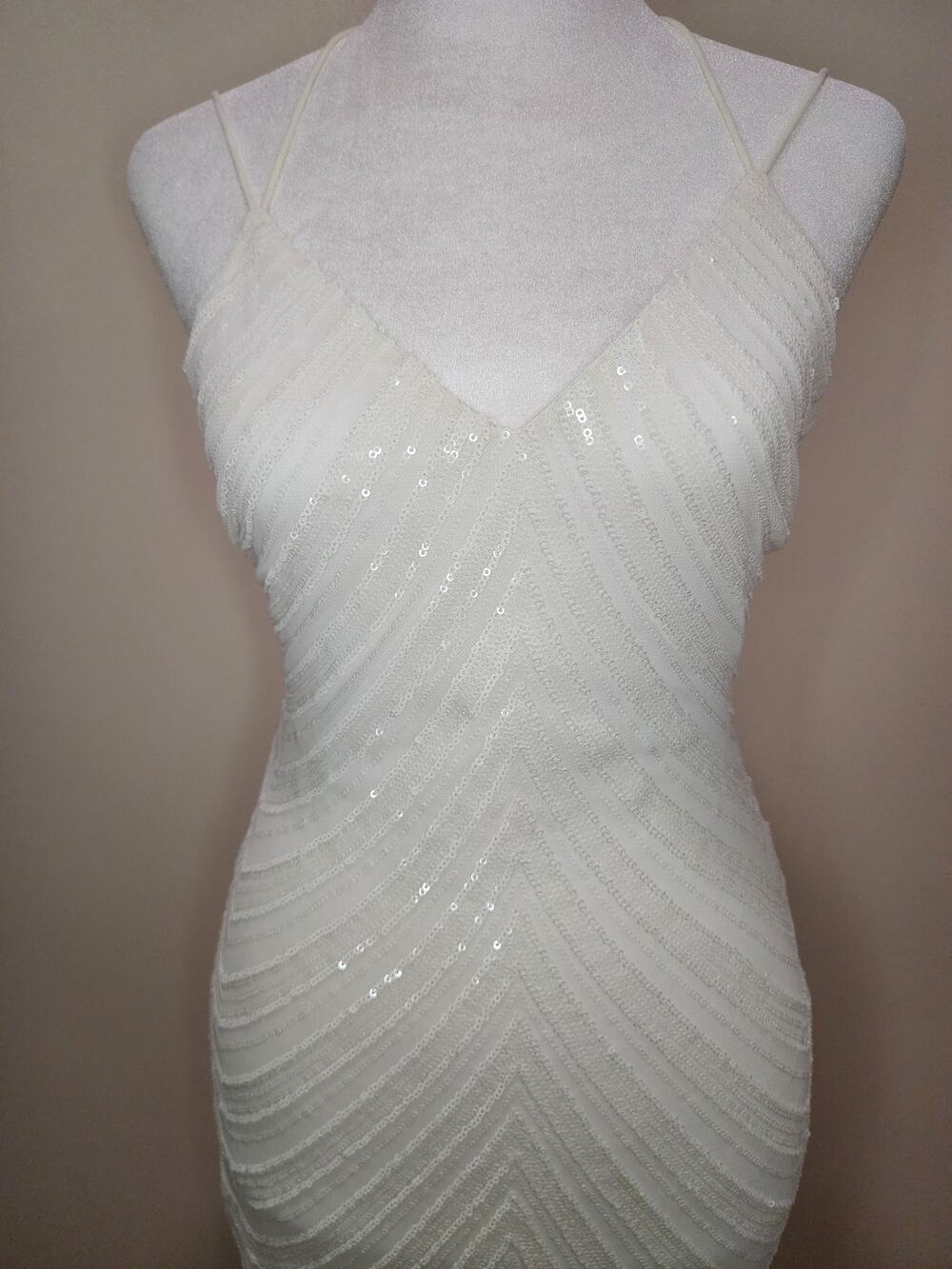 White Sequin Mini Dress Sz S Backless Strappy Bodycon Homecoming Prom Party